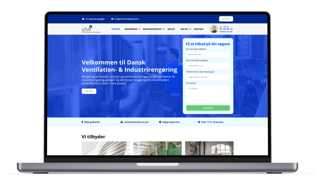 custom webdesign dansk ventilation- og industrirengøring